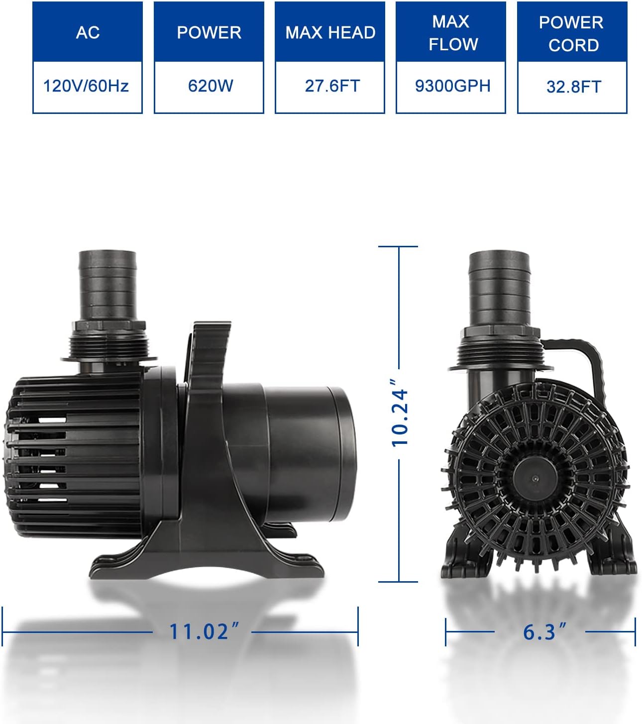 OYO WATER Outdoor Large 9300gph-620W 32.8FT Pond Water-fall & Kio Fish Fountain-s &Garden Pump Submersible IPX8: Long 32.8FT Cord Smart-er & Quieter Duck & Yard &Patio Ponds Pumps, 1 Barrier Pump Bag