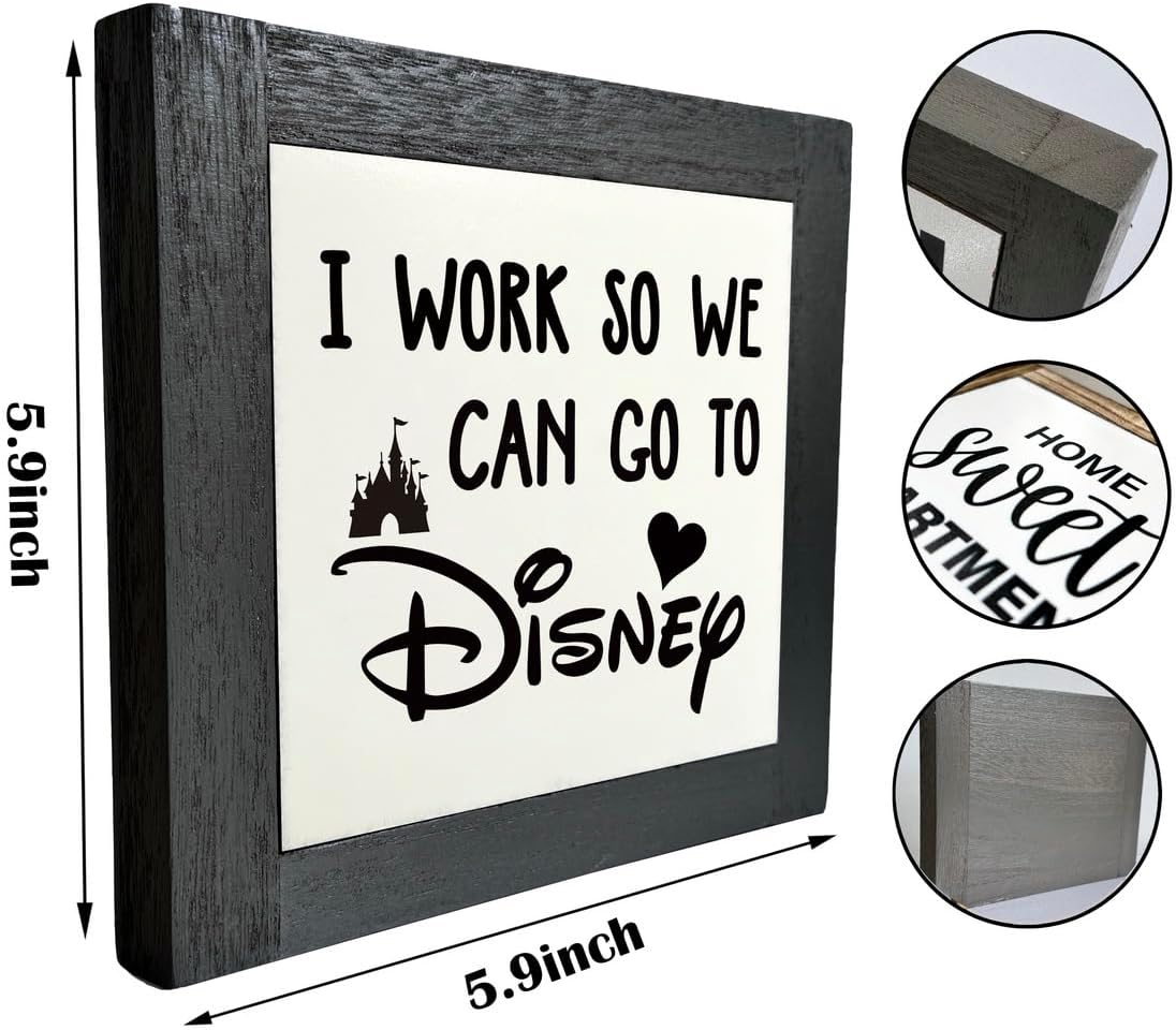 Inspirational Wood Signs, Box Wood Plaques Desk Décor, Decorative Plaques and Signs, Rustic Office Decor Art, Motivational Office Desk Decor, Farmhouse Home Decoration, I Work So We Can Go to F