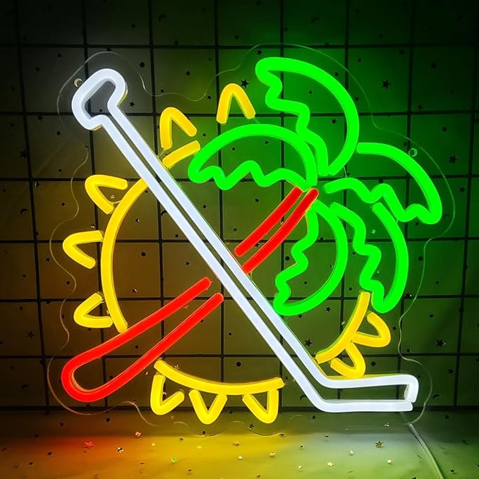 Coconut Trees Neon Sign Palm Tree Neon Light Up Sign Sun Neon Light for Wall Decor Ice Hockey Neon Sign for Bedroom Bar Man Cave Party Decor Birthday Gifts USB Powered,Size13.5*12.5inch(JWD028)