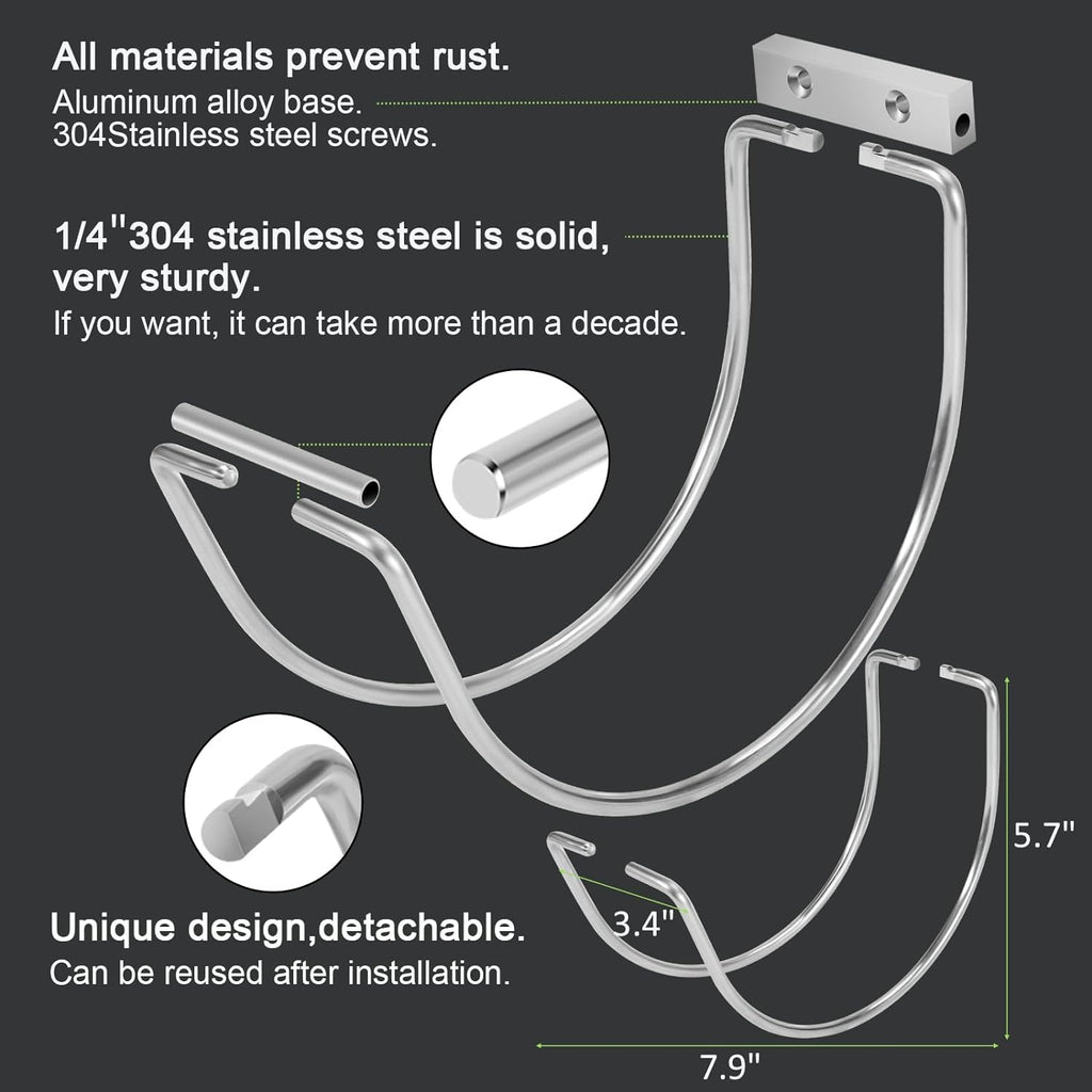 Garden Hose Holder Water Hose Hanger Wall Mounted,304Stainless Steel Solid Hose Hook Holds Up to 150Ft Garden Hose, Expandable Hose, Water Hose - Chrome