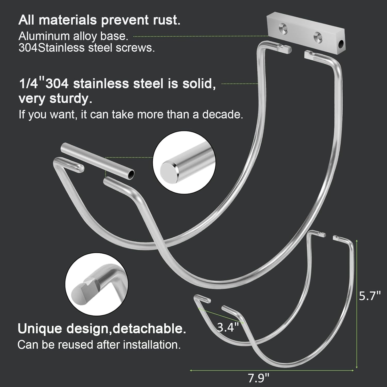 Garden Hose Holder Water Hose Hanger Wall Mounted,304Stainless Steel Solid Hose Hook Holds Up to 150Ft Garden Hose, Expandable Hose, Water Hose -Black