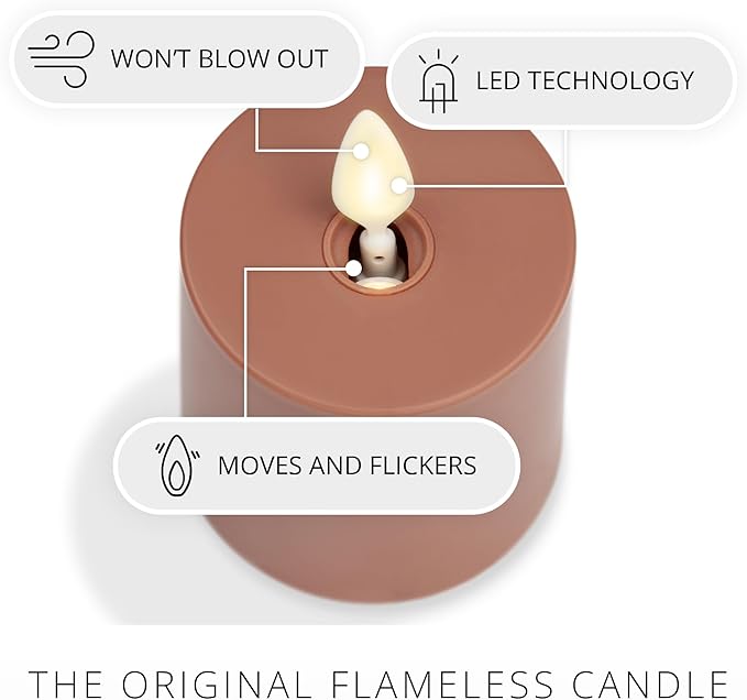 Luminara Outdoor Votive Flameless LED Candle, Baked Clay 2" x 3.2", Moving Flame Battery Operated Timer Remote Ready IPX4 Matte Plastic Finish