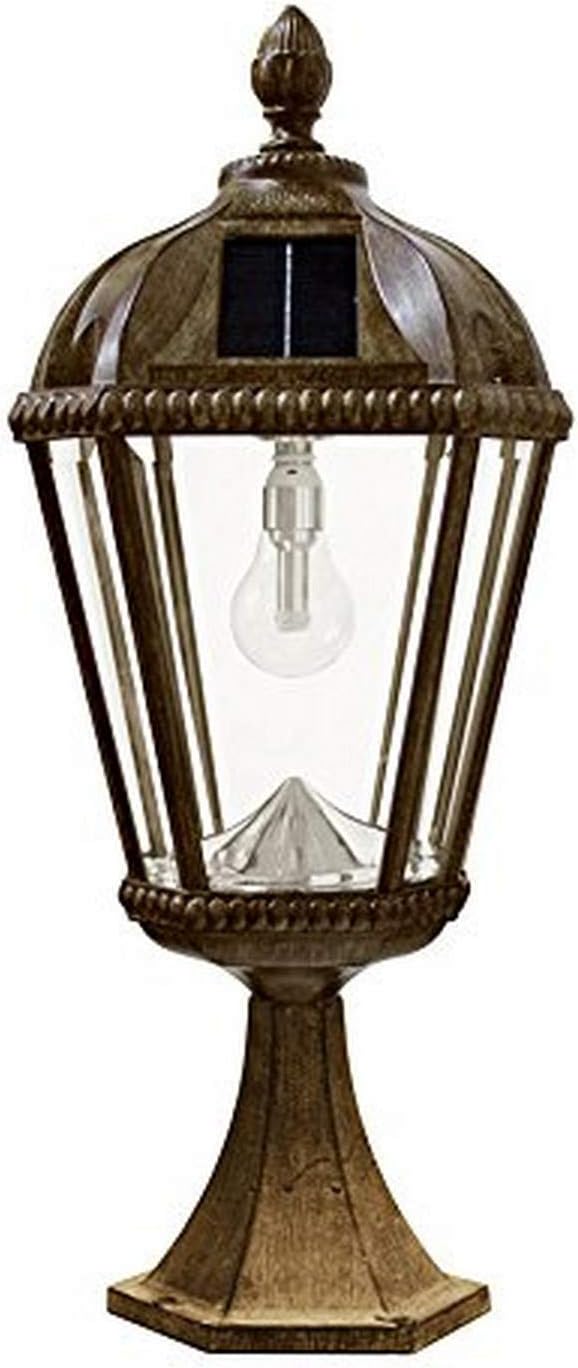 Gama Sonic Outdoor Solar Post Light with Pier Base, Weathered Bronze Finish Aluminum and Beveled Glass, Royal Bulb 150 Lumens Warm White LED, Mount on Column or Flat Surface 98B311, Upgraded Panel