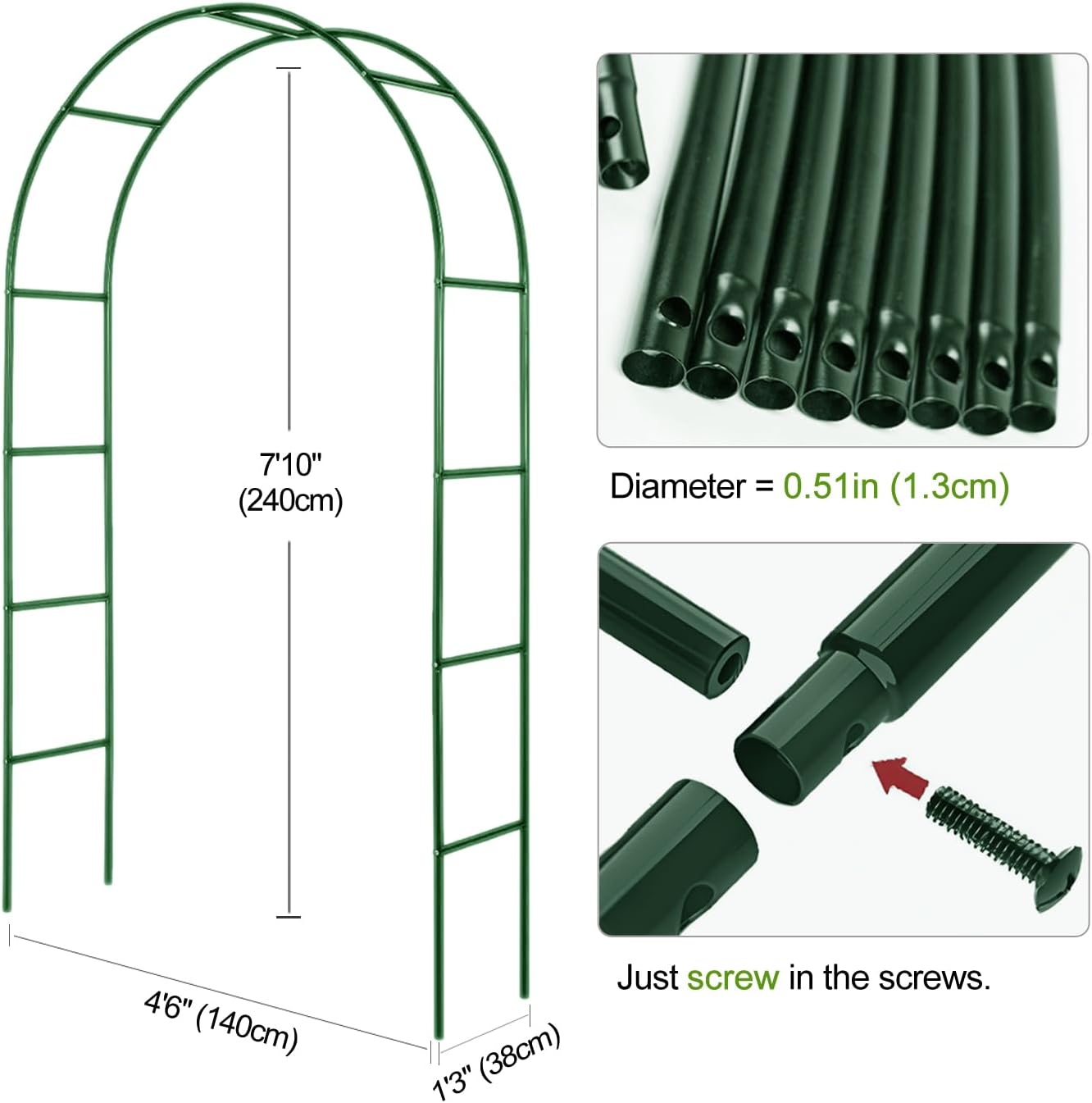 Metal Pergola Arbor, 4.6 Feet Wide x7.9 Feet High,Assemble Freely Lightweight Wide Garden Arch for Various Climbing Plant Wedding Garden Arch Bridal Party Decoration Wide Arbor,Green