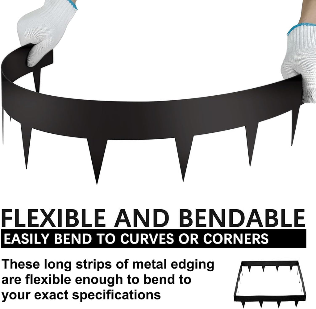 Worth Garden 10-Pack Galvanized Steel Landscape Lawn Edging - 4.5in H Black Powder Coated Bendable Metal Strips - Hammer-in Edging Border w/ 11 Clips - Yard Pathway Divider (33Ft Total)