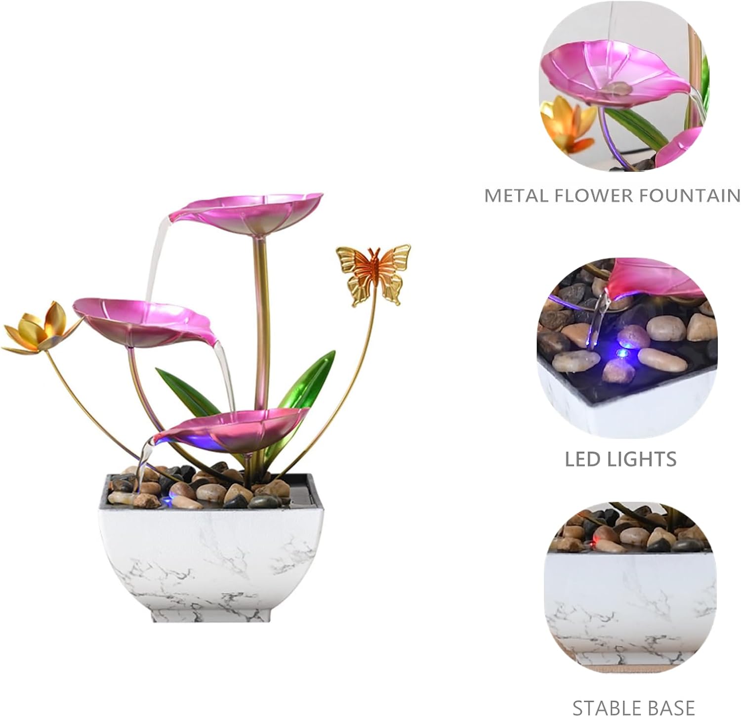 Pink Tabletop Water Fountain, USB Desktop Sleep Waterfall, Women Office Decor, Zen Garden for Desk