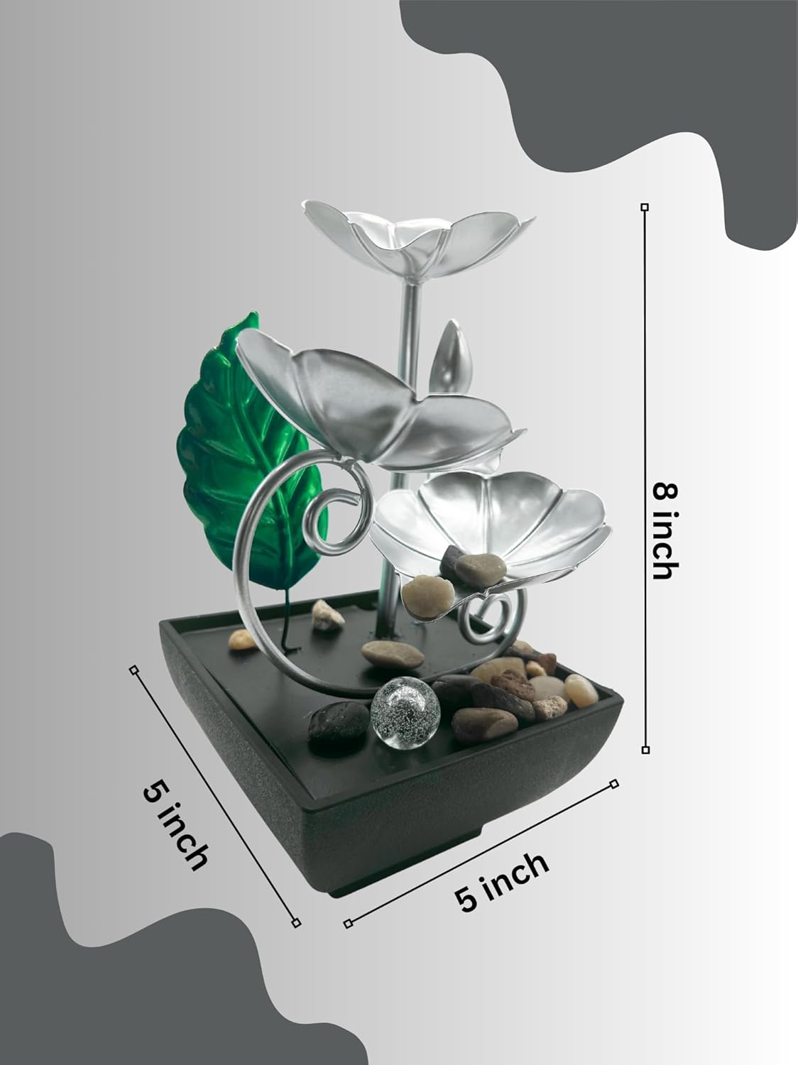 Tabletop Water Fountain with LED Light – Indoor Zen Décor with 3-Tier Design, Natural River Stones for Office, Home 8inch Tall