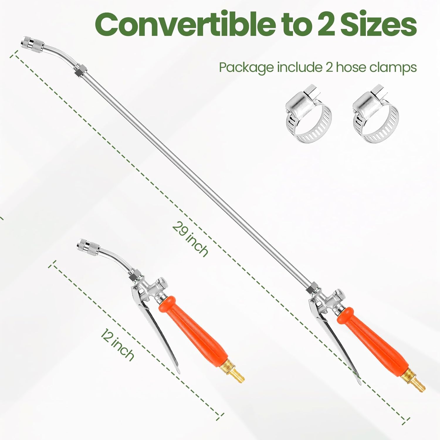 29" All Metal Replacement Sprayer Wand, Suitable for 1/2" Hose Quick Connector, 1/4" & 3/8" & 1/2" Brass Barb Spray Wand, Built-in Shut Valve Stainless Steel Spray Wand