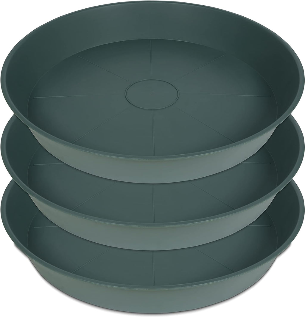 3 Pack of 20 22 inch Plant Saucer (19.2 Inch Base), 3.6" Depth Tray, Large Deep Garden Plastic Flower Planter Plant Trays for Indoors Outdoor Bath Bath (22", Green)