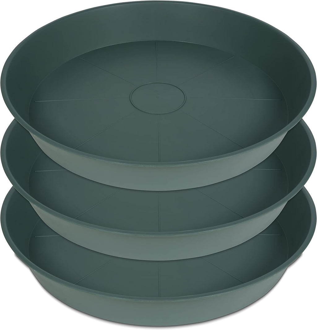 3 Pack of 25 26 inch Plant Saucer (22.7 Inch Base), 4.2" Depth, Large Deep Plastic Flower Planter Water Trays for Indoors Outdoor Bath Bath, Plant Drip Trays for Pot (26", Green)