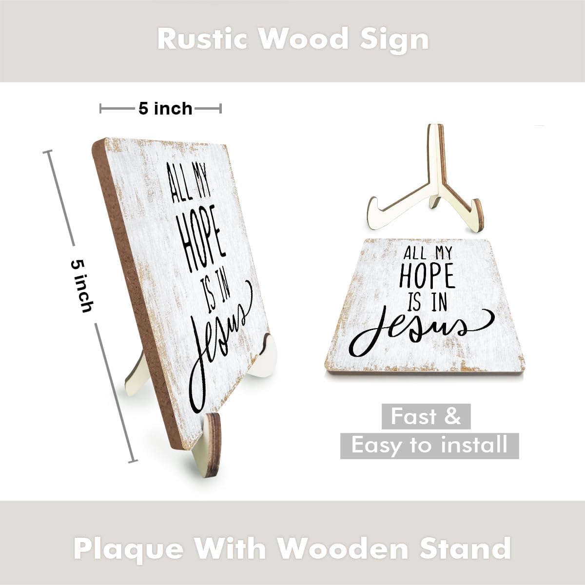 Rustic Wooden Inspirational Sign - 5.1x5.1 inches - Christian Bible Verse - Tabletop Decor - 3 Pack