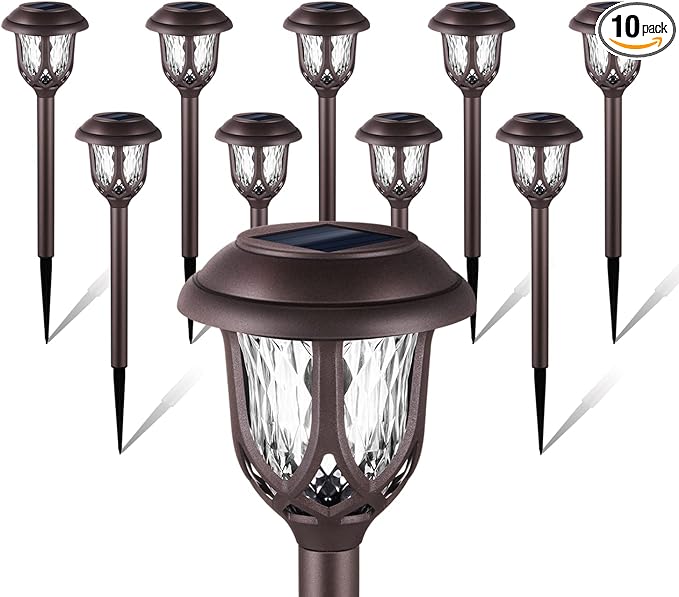 10 Pack Solar Lights Outdoor Decorative Garden Yard Lights for Pathway Walkway Sidewalk Driveway. (Brown, Warm White)