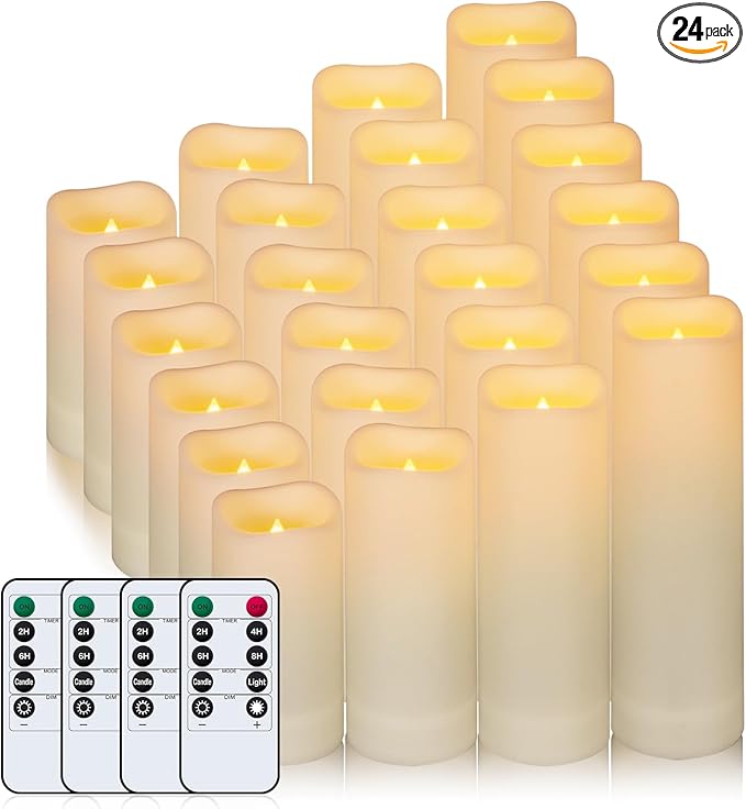 Metaku Flameless Flickering LED Candles - 24 Pack Ivory with Remote & Timer for Decoration