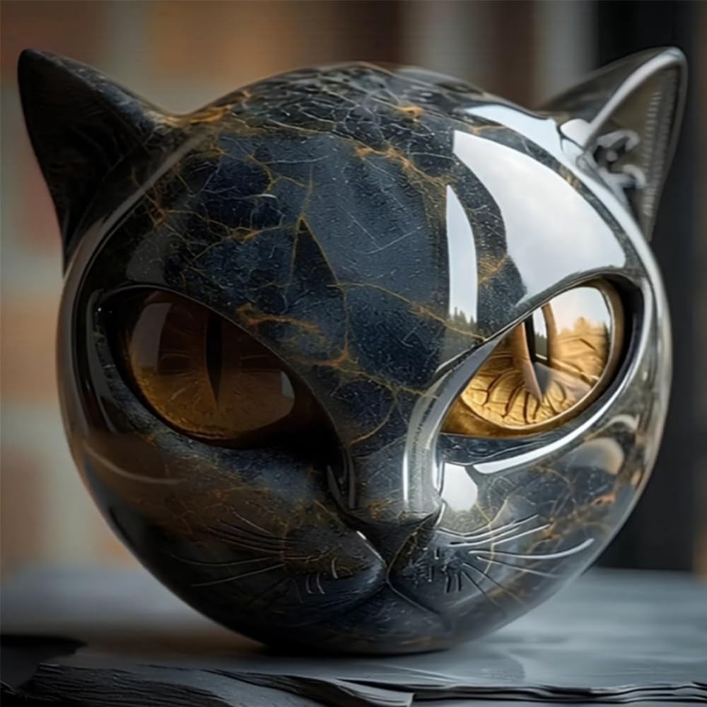 Luxury Black Cat Stone Sculpture, Elegant Home Décor & Gift-Ready Art Piece, Hand-Carved Crystals and Healing Stones Carved, Cute Decoration Gemstones Gifts for Cat Lovers Women Men (C)
