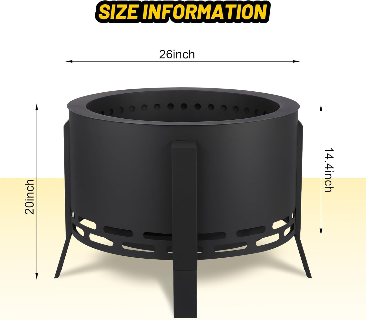 26" Smokeless Fire Pit with Ash Tray Base,Smokeless Outdoor Firepits with Adjustable Foot&Fire Poker,Firepit with Dust Bag,Outdoor Fire Pits for BBQ,Bonfire,Camping