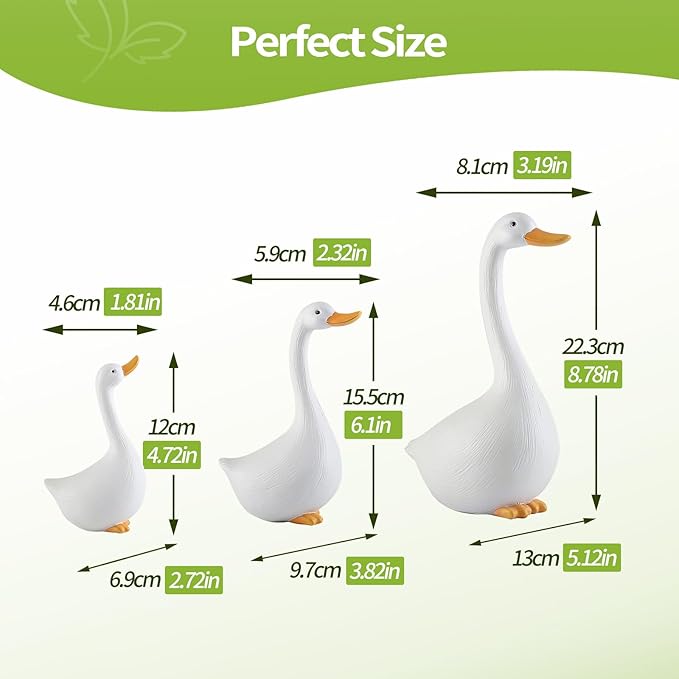 Resin Duck Figurines Set of 3 - Porch Goose Statue for Front Yard Decor, Outdoor Lawn Ornaments, Garden Ducks and Goose Decorations, Perfect Yard Goose Decor and Duck Decoy for Garden Animals Theme