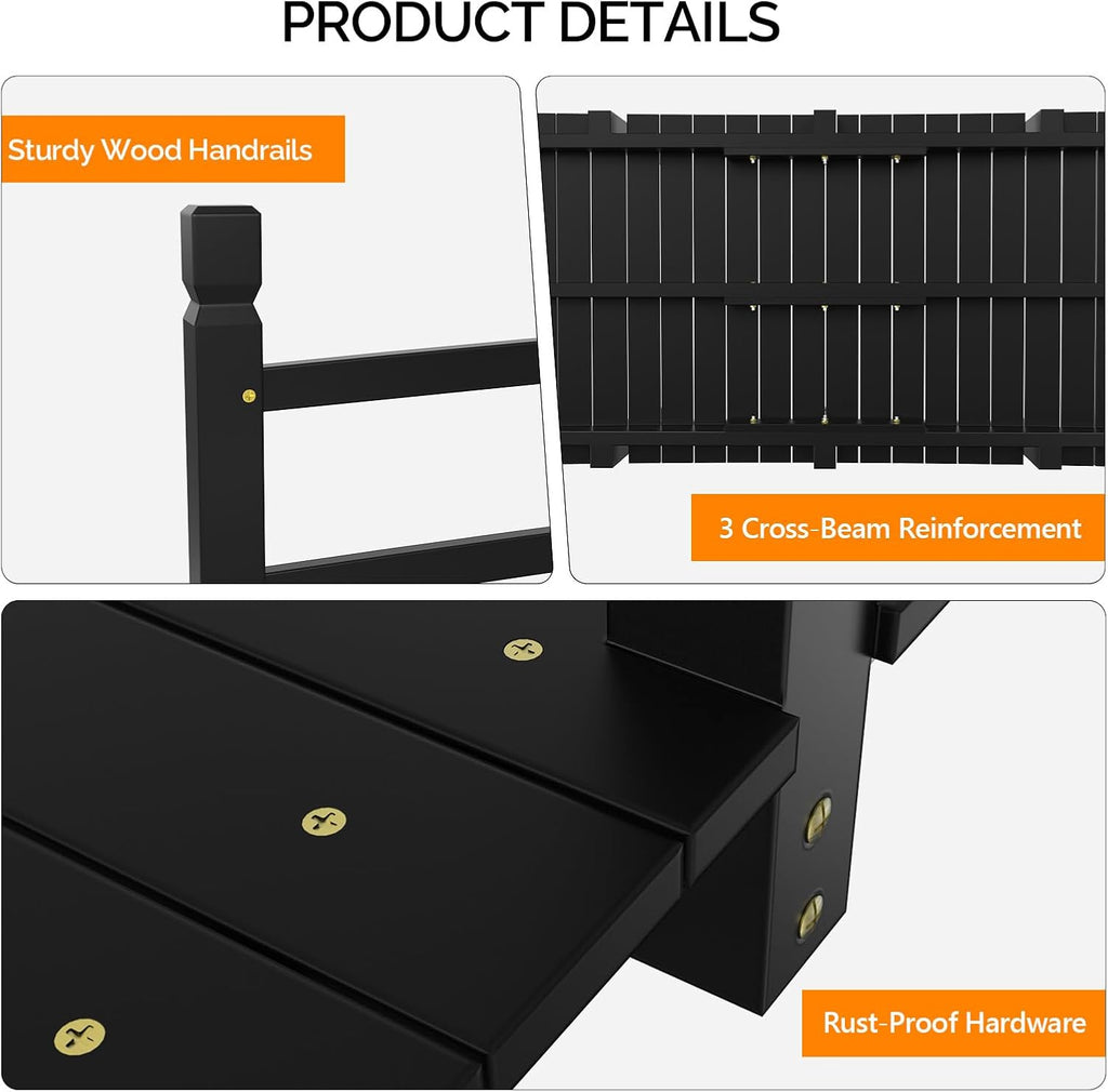 VINGLI Garden Bridge, Classic Wooden Arch with Safety Rails Footbridge (Black, 5 ft)