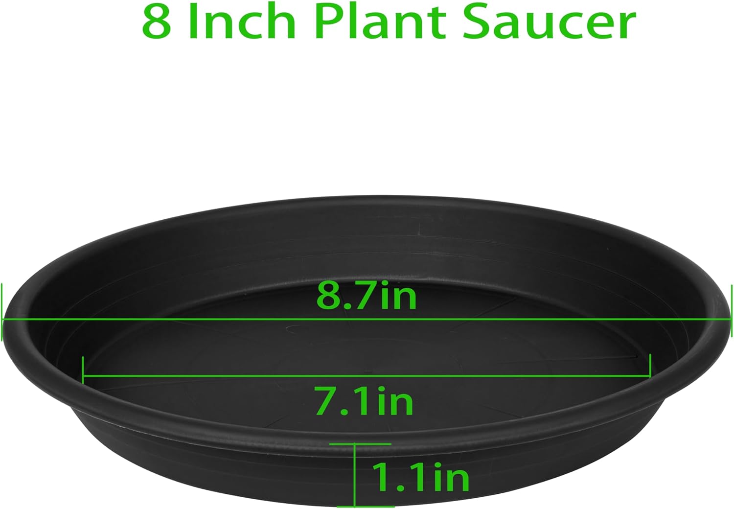 6 Pack Plant Saucer 8 inch, Heavy Duty Plastic Plant Water Tray, Planter Saucers, Flower Pot Tray, Planter Tray, Bird Bath Bowls, Water Trays for Plant Pots 7"/8" (Black)