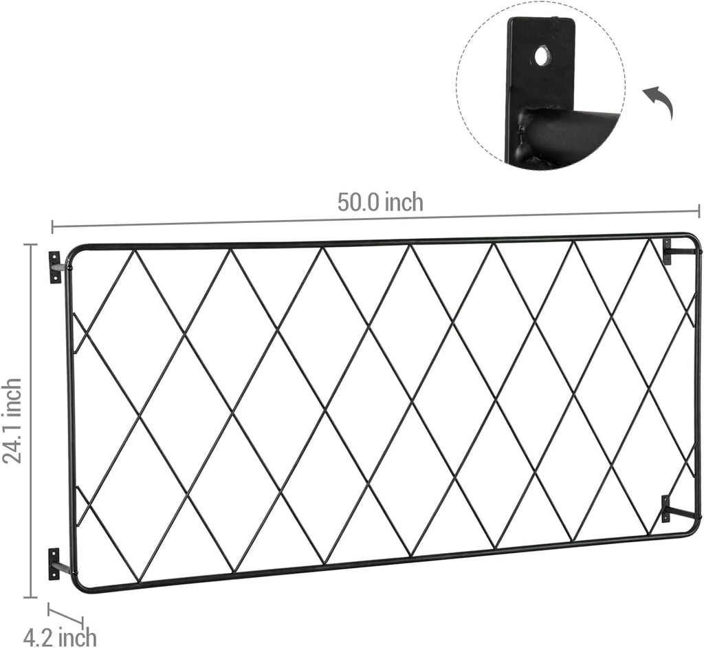 MyGift 50"x24" Wall Mounted Garden Trellis, Black Metal Lattice Panels for Outside, Hanging Lattice Support Frame for Outdoor or Indoor Climbing Plants, Set of 2 Panels