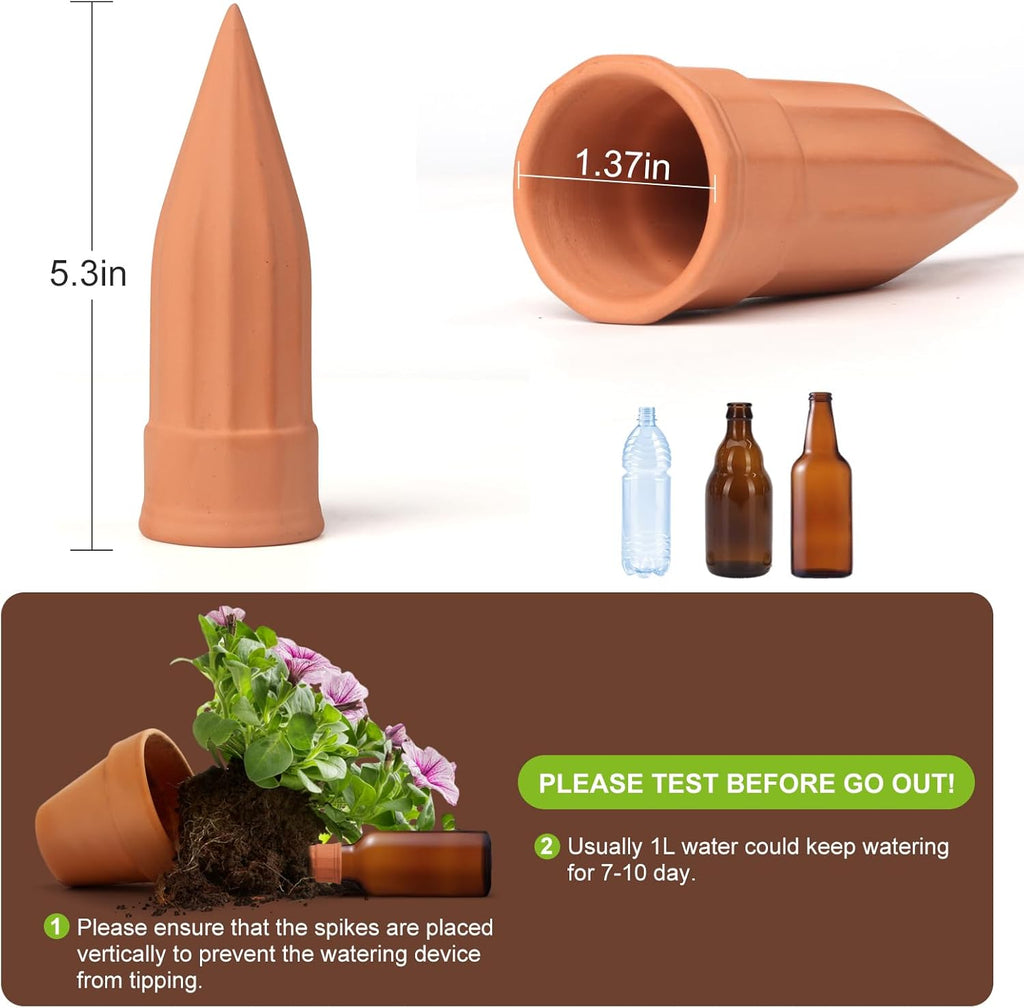 12 Pcs Self Watering Spikes Small Terracotta Plant Watering Stakes Devices Vacation Self-Watering Stakes for Indoor/Outdoor Plants