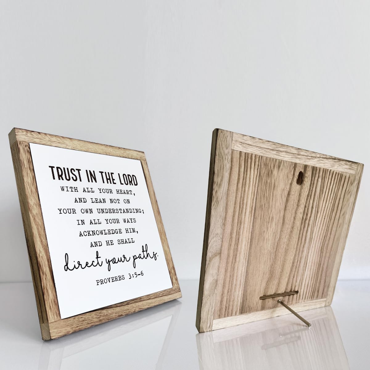 Christian Wooden Plaques Box Signs 9.8 * 9.8, Scripture Desk Decor, Farmhouse Living Room Decor, Proverbs 3:5-6 Trust In the Lord Sign