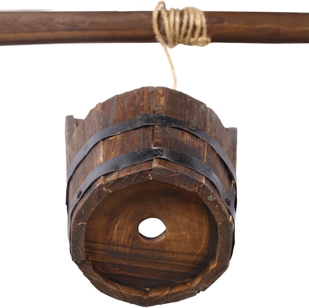 Wooden Wishing Well Planter for Outside with Hanging Bucket & 4 Reinforced Rods, Rustic Garden Yard Patio Decor, Extra-Large 25" x 25" x 53" Well Cover, Deep Carbonized Fir, Brown