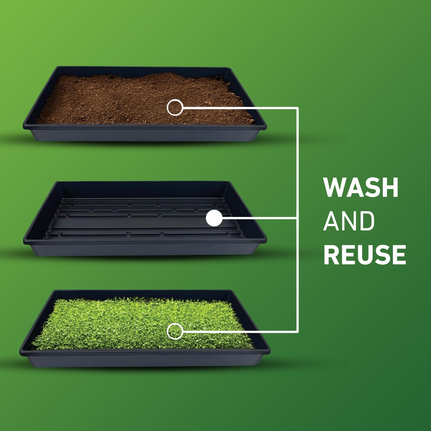 10x20 Inch Black Plastic 5 Pack Plant Propagation Tray – Growing Trays for Garden, Planting, Seedling, Soil & Hydroponic Horticulture - Microgreen Trays Grow Plants - No Drain Holes