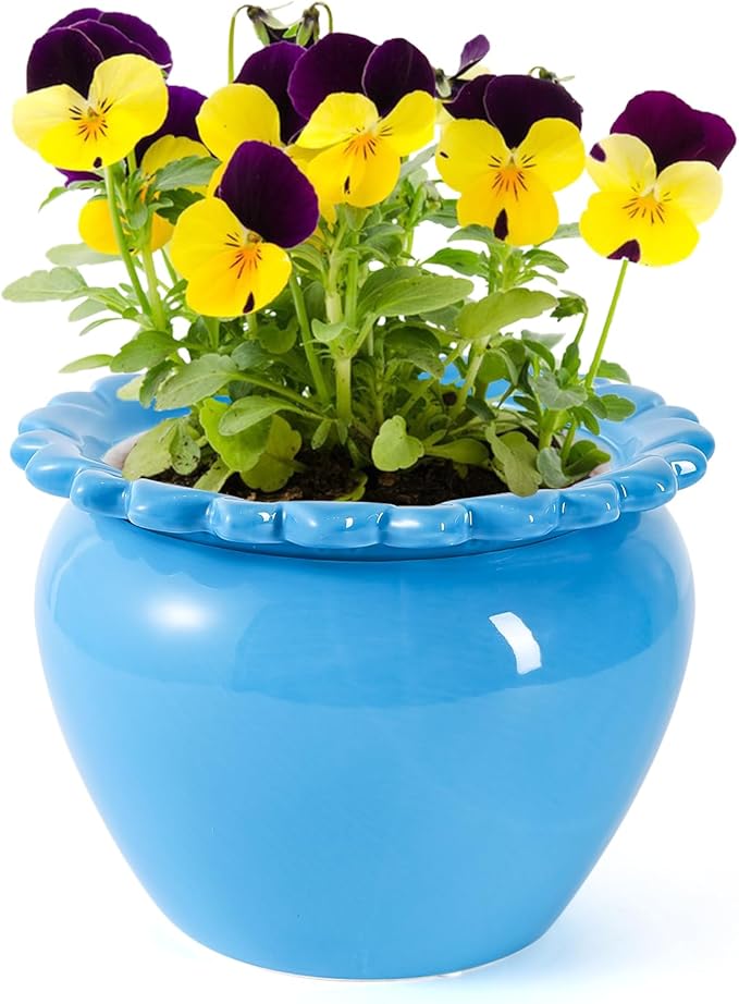 10.5in Large Ceramic Planters for Indoor Plants Blue Self-Watering Terracotta Planter Green Dolomite Clay Morden Decor Simple Irrigation Terracotta Clay Pots with Creamic Reservoir