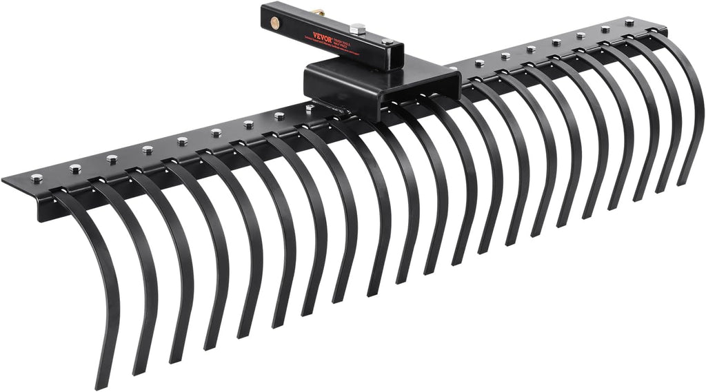 VEVOR Tow Behind Landscape Rake, 60" Tow Dethatcher with 21 Steel Coil Tines, Lawn Dethatcher Rake Attaches to 48" or 60" Toolbars and 3-Point Suspension Systems, for Leaves, Pine Needles, and Grass