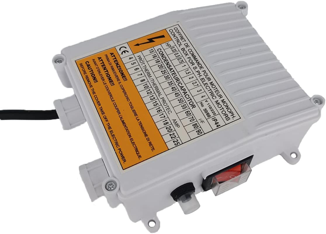 110V Deep Well Pump Accessories Controller for Submersible Pump - 1.1KW 1.5HP Switch Control Box With 60uf 25A Capacitor Starter