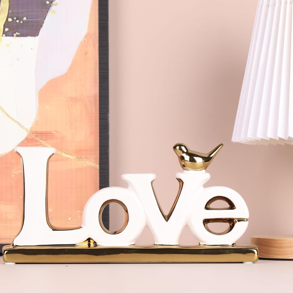 Love Sign Decoration,White and Gold Love Signs for Home Decor Statue,Modern Bird Sculpture Personalized Love Decor,Gold Style Figurine Decorative Ornaments for Living Room,Bedroom,Desktop,Cabinets