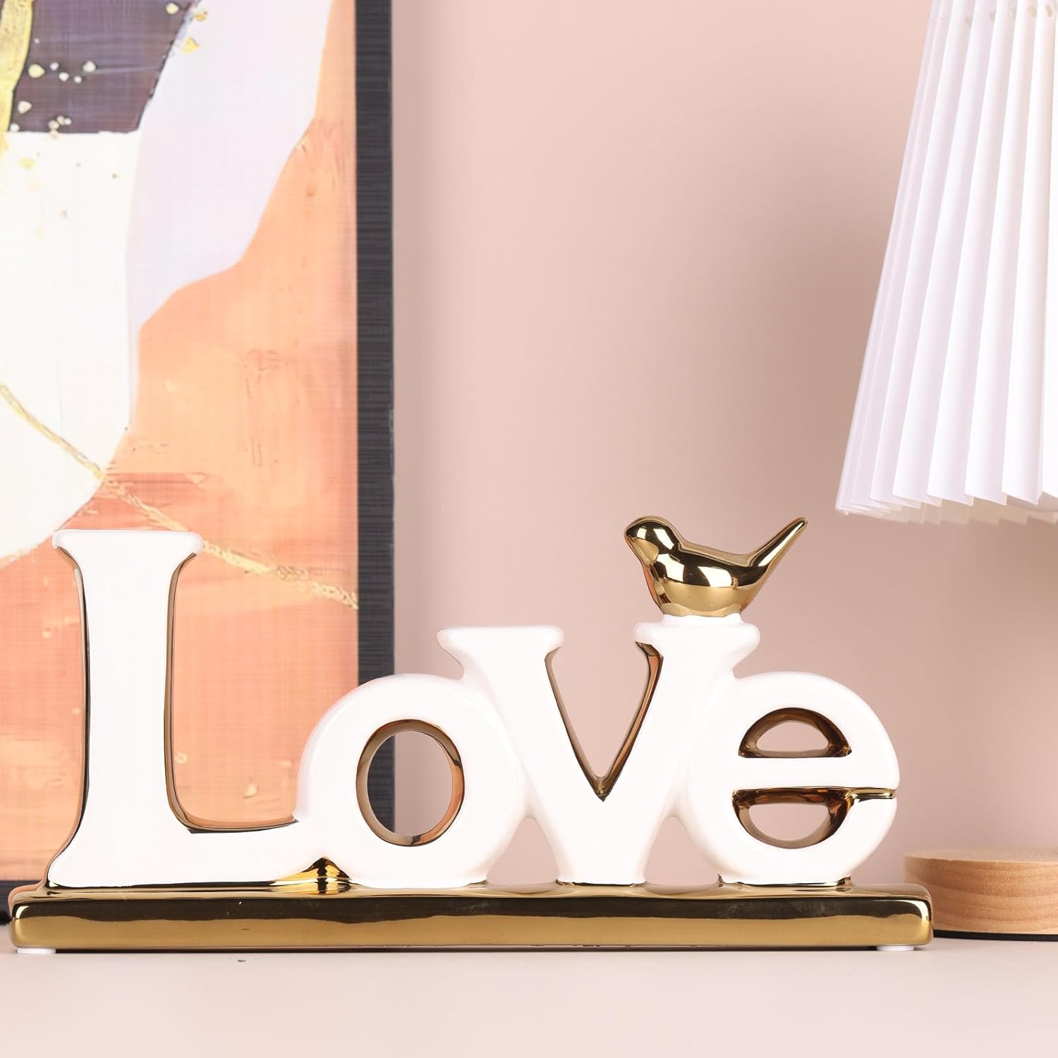 Love Sign Decoration,White and Gold Love Signs for Home Decor Statue,Modern Bird Sculpture Personalized Love Decor,Gold Style Figurine Decorative Ornaments for Living Room,Bedroom,Desktop,Cabinets