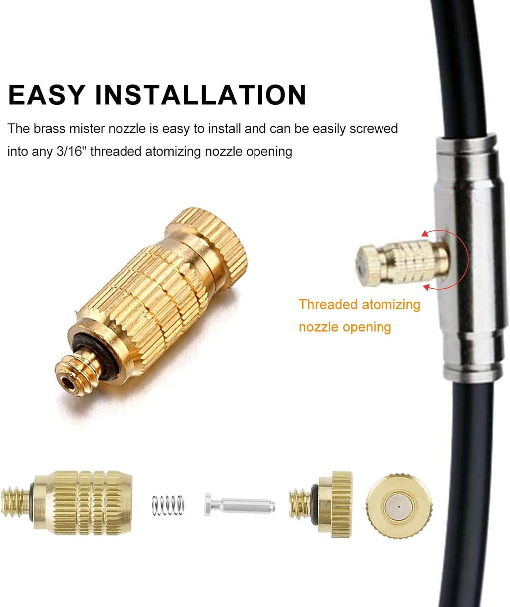 20pcs High Pressure Atomizer Nozzle Brass Misting Nozzles for Outdoor Cooling System, Landscaping, Greenhouse Irrigation, Air Humidification, Anti-Drip Fogging Spray Head(0.004"/0.1mm)