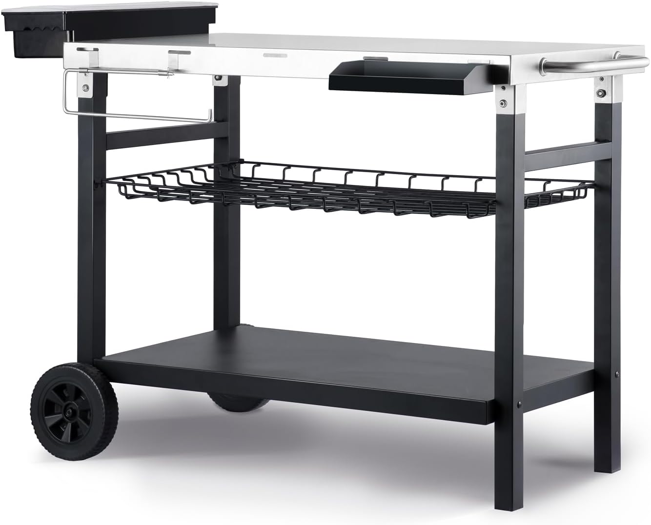 Outdoor Grill Cart, 500lb Dining Cart Table with Three-Shelf, Stainless Steel Rolling Movable Food Prep and Work Table