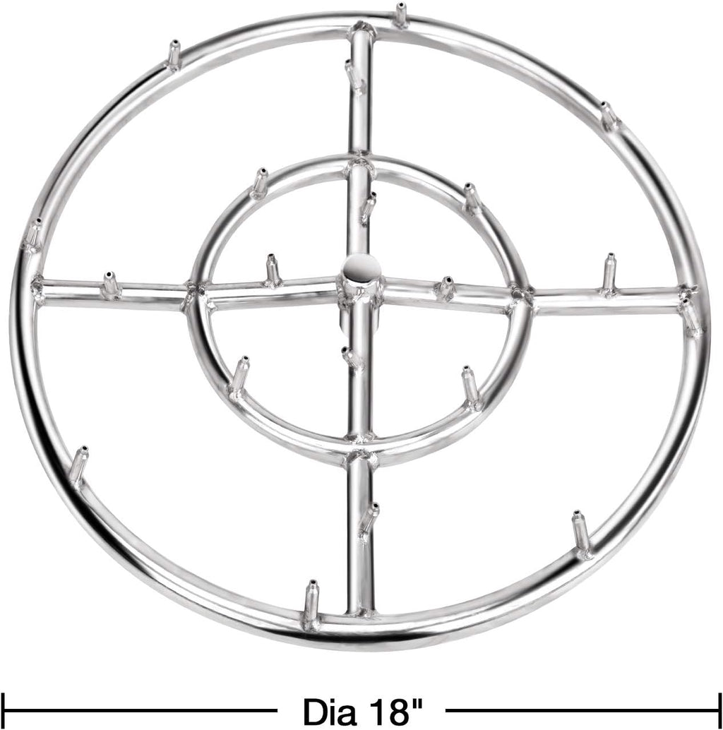 Stanbroil 18" Stainless Steel Round Jet Burner Ring for Natural or Propane Gas Fire Pit, 304 Series Stainless Steel, Double Ring