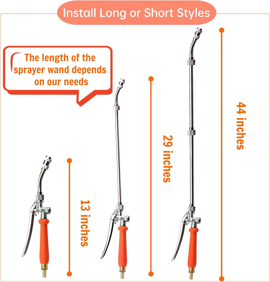 44'' Metal Sprayer Wand Replacement,1/4" & 3/8" Brass Barb Universal Sprayer Wand with Shut off Valve, Stainless Spray Wand with 1/2" & 3/8" Hose Quick Connectors, 2 Hose Clamps, 1 Tape