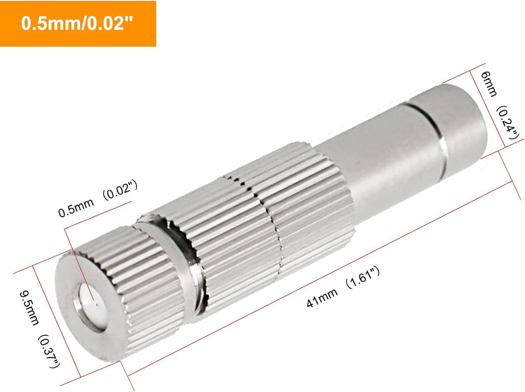 20pcs Brass Mister Nozzles, 6mm Misting Nozzles for Outdoor Cooling System, Landscaping, Air Humidification, Greenhouse Irrigation (with Filter, 0.02"/0.5mm Orifice)