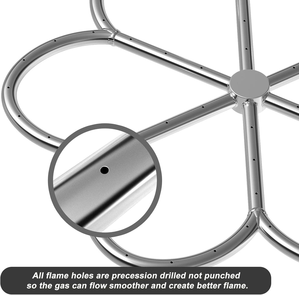 Skyflame 24-Inch Stainless Steel Fire Pit Burner Ring for Fire Pit, Natural Gas & Propane Fireplace, Max BTU 296K, Flower-Shape