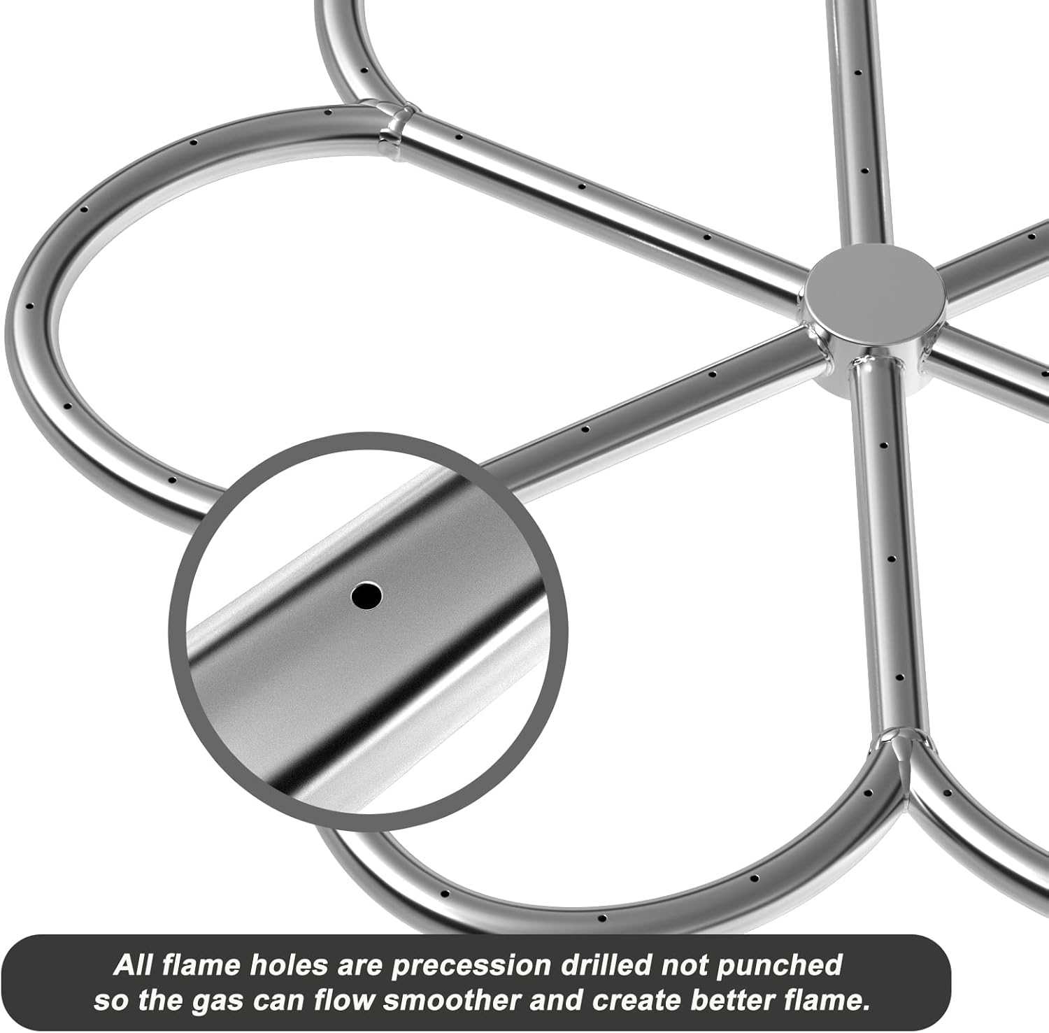 Skyflame 24-Inch Stainless Steel Fire Pit Burner Ring for Fire Pit, Natural Gas & Propane Fireplace, Max BTU 296K, Flower-Shape