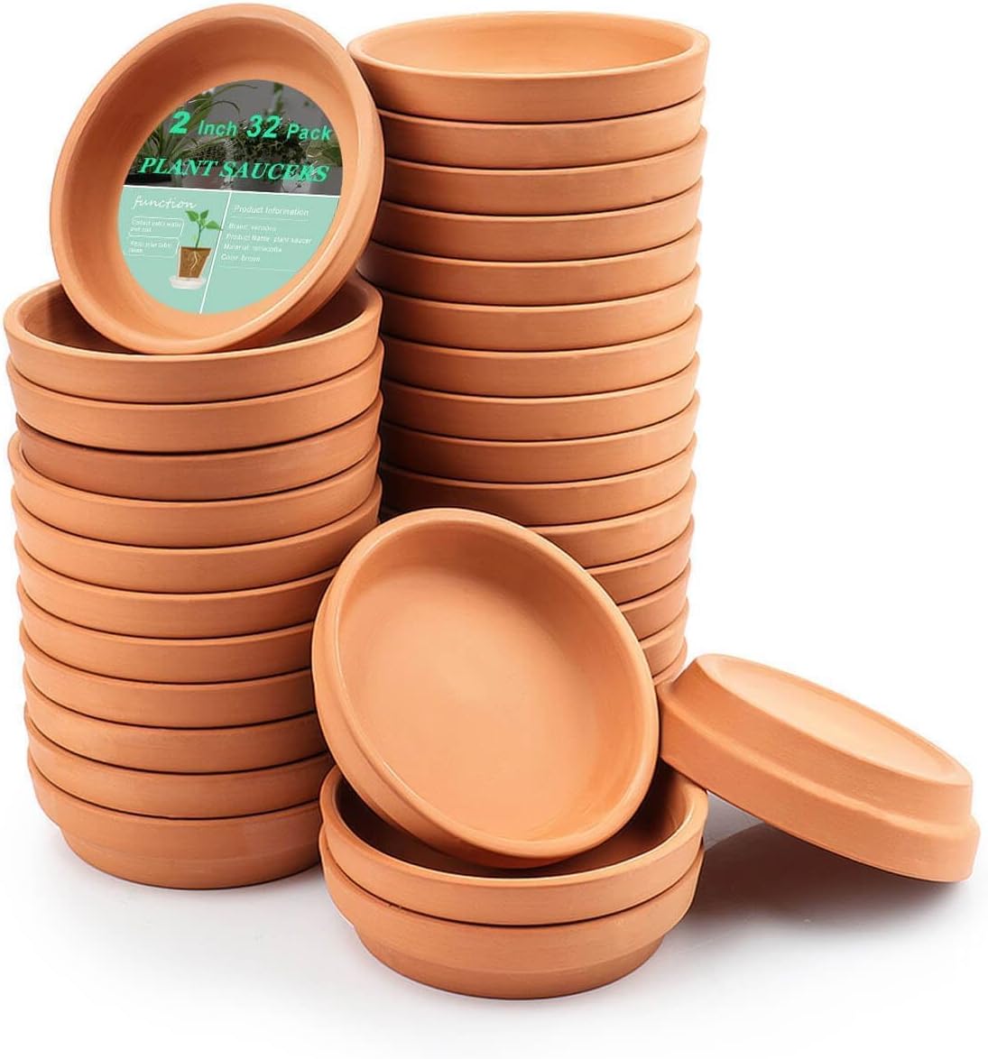 vensovo 2 Inch Terracotta Plant Saucer Pots Tray - 32 pcs Mini Planter Saucers for Indoor & Outdoor Plants, Small Clay Trays Perfect for 1 Inch 1.5Inch Flower Pot