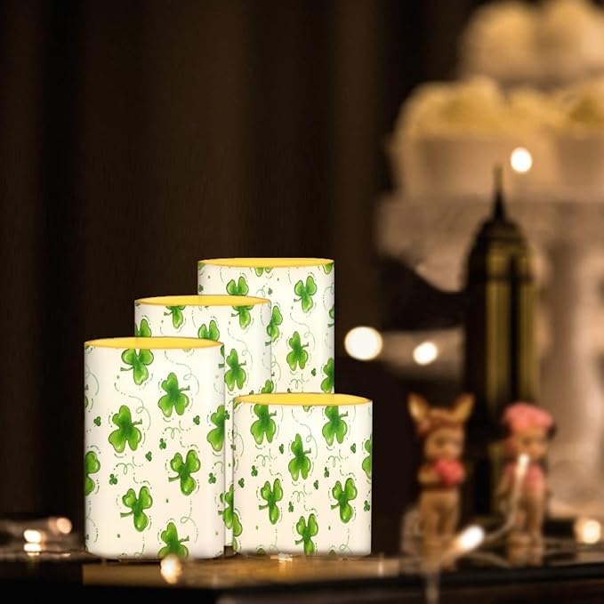 Flameless Light Candles for St Patricks Day Decorations, Battery Operated Candles Color Changing Timer Remote Control Pillar Candles Tealight St. Patrick Gift Accessories, Green Grass Print