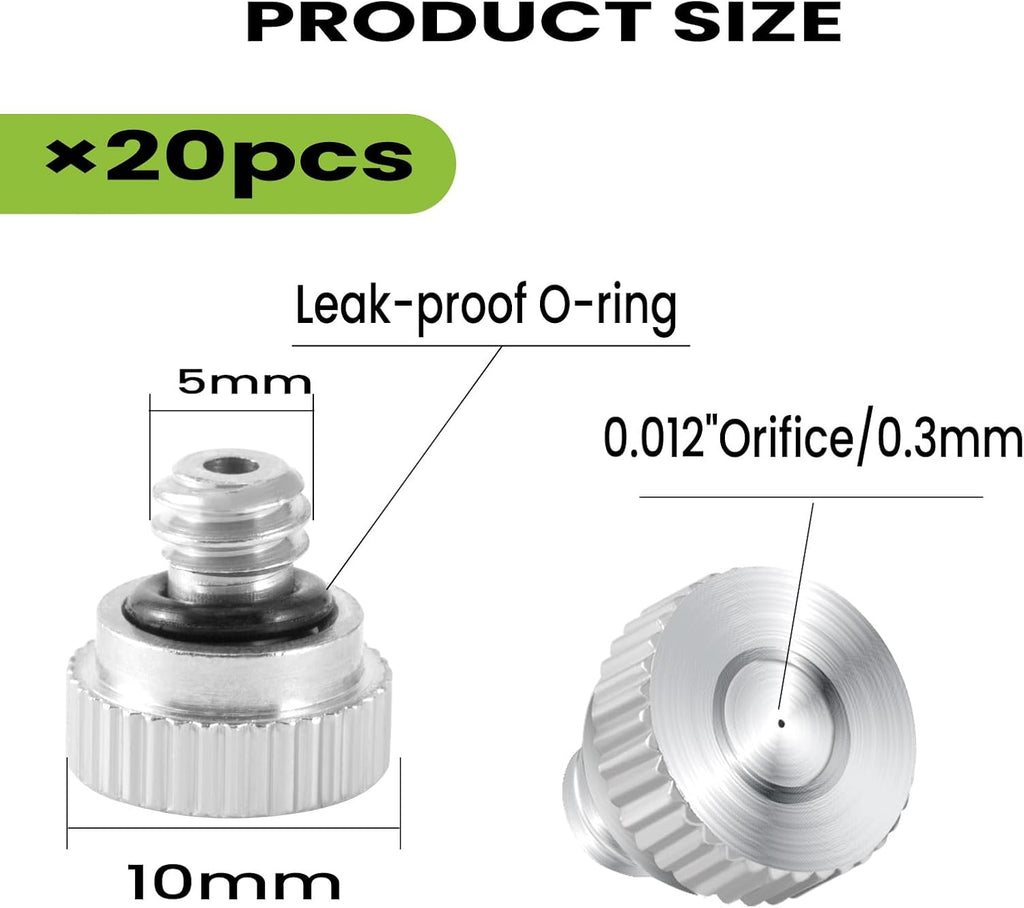 20 Pcs Brass Misting Nozzles for Outdoor Cooling System,0.012 Orifice (0.3 mm) 10/24 UNC Mister Nozzles Sprinklers for Greenhouse Patio Misting System