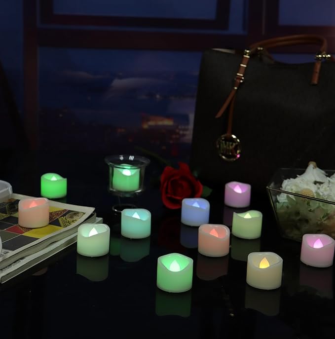 CANDLE CHOICE Color Changing Battery Operated Flameless Tea Lights Bright Flickering LED Tealight Votive Candles Wedding Party Table Centerpieces Halloween Christmas Decorations Batteries Incl 24 Pack