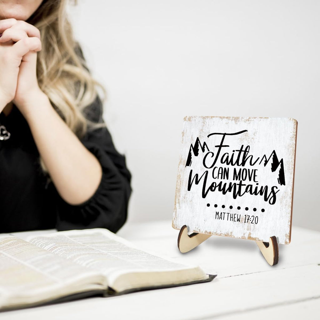 Inspirational Wood Sign Rustic Desk Decor Home Cubicle Office Decor Work Table Desk Accessories Decorative Christian Religious Bible Verse Faith Decorations Office Supplies for Desk Cubicle Decor