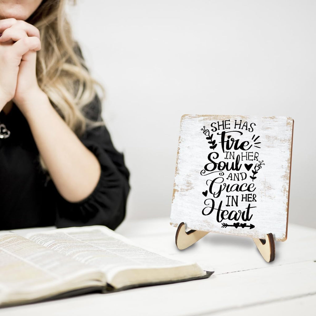 Motivational Wood Sign Rustic Desk Decor Home Bathroom Office Decor Work Table Desk Accessories Decorative Christian Religious Bible Verse Faith Decorations Office Supplies for Desk Cubicle Decor