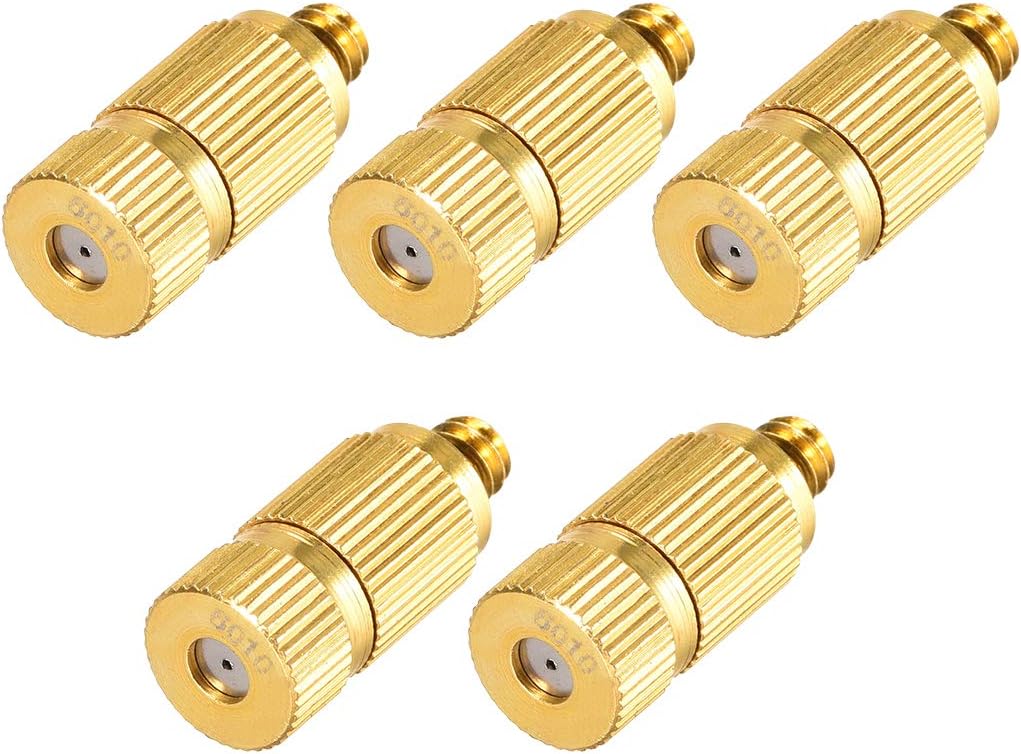 uxcell Brass Misting Nozzle - 3/16-inch Threaded 0.6mm Orifice Dia Fogging Spray Head for Outdoor Cooling System - 5 Pcs Golden