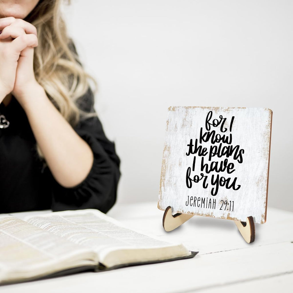 Motivational Wood Sign Rustic Desk Decor Home House Office Work Table Desk Accessories Decorative Christian Religious Bible Verse Faith Decorations Office Supplies Living Room Cubicle Decor