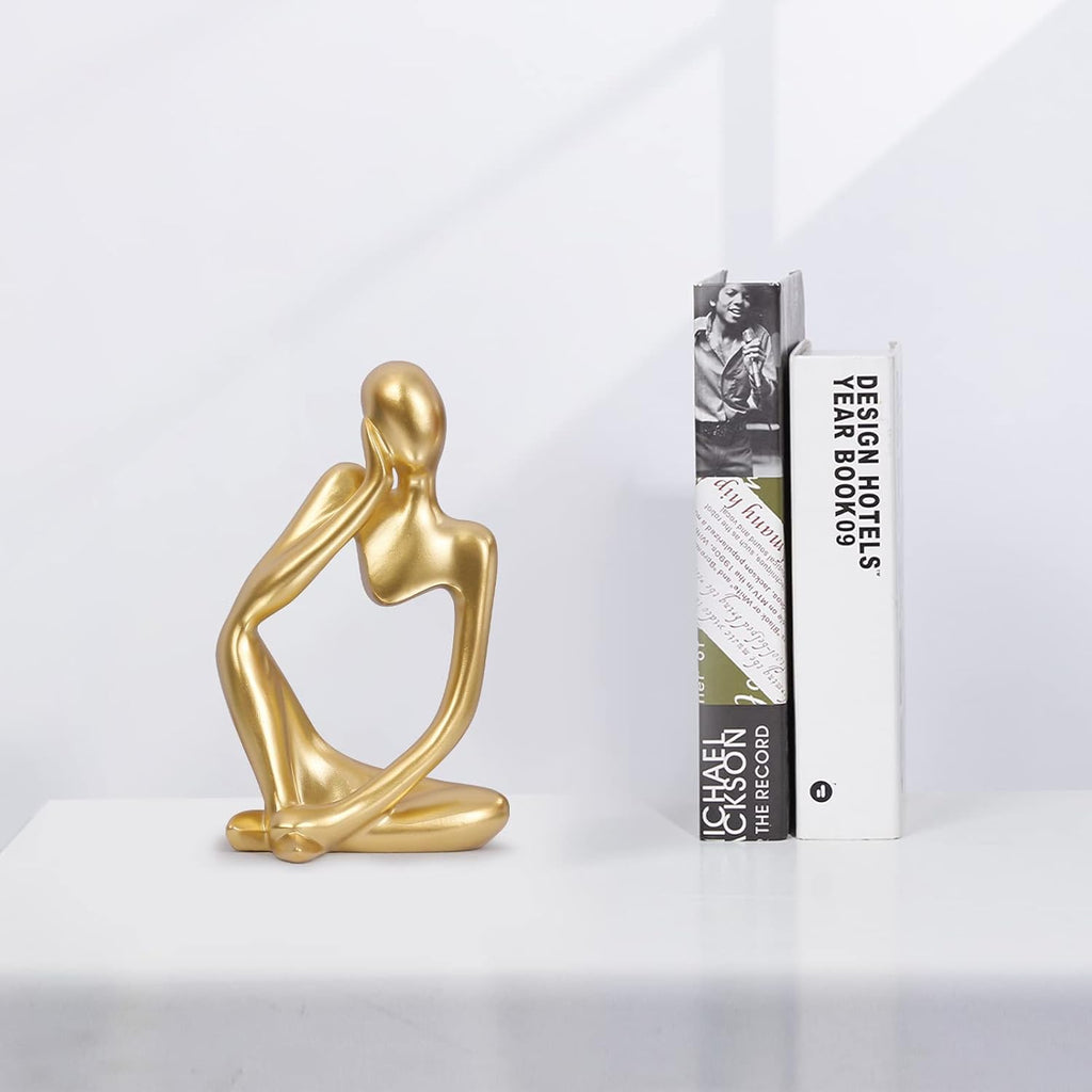 INNOLITES Resin Statue Thinker Style Decoration Abstract Sculptures Collectible Figurines for Home Decor Modern Office Shelf Desktop (Gold-Left)