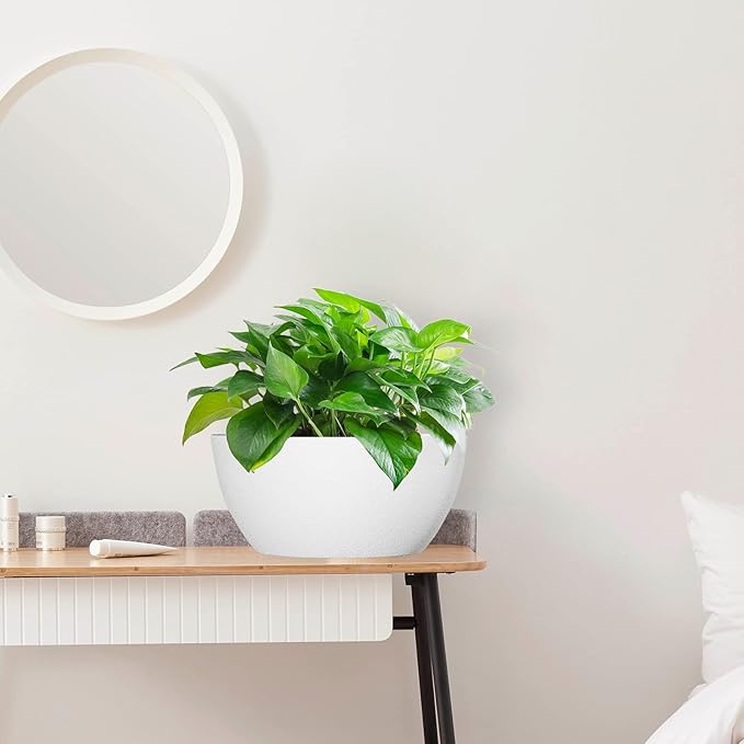 10 inch Hanging Planters for Outdoor Indoor Plants with Drainage Holes and Chain, 2 Pack Round Hanging Flower Plant Pots for Garden Home Porch Decor, White