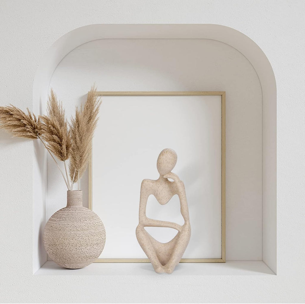 INNOLITES Boho Decor Thinker Statue Abstract Art Sculpture, Sandstone Resin Collectible Figurines for Home Living Room Office Shelf Decoration(Right, Large)